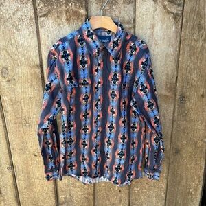 Vtg Wrangler Aztec YOUTH L Western Pearl Snap Long Sleeve Button Up Shirt